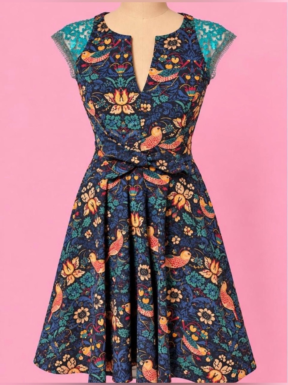 ✨ Eva Franco Bird & Floral Fit & Flare Dress – Size 4 ✨